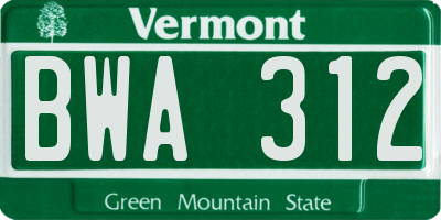 VT license plate BWA312