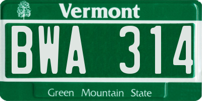 VT license plate BWA314