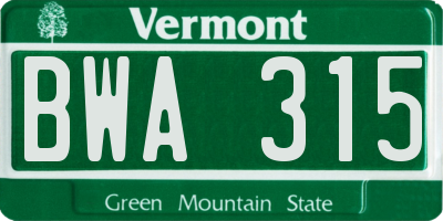 VT license plate BWA315
