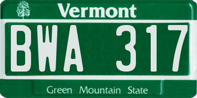 VT license plate BWA317