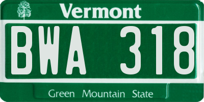 VT license plate BWA318