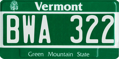 VT license plate BWA322