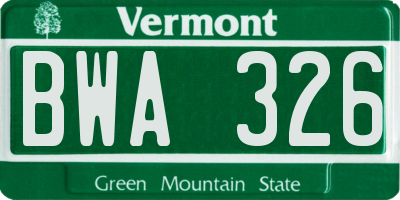 VT license plate BWA326