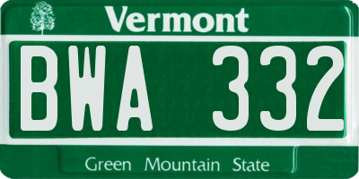 VT license plate BWA332