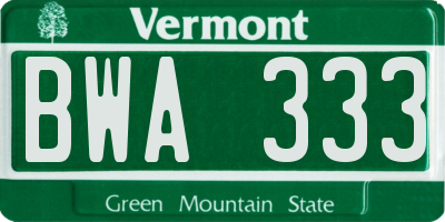 VT license plate BWA333