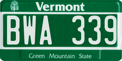 VT license plate BWA339