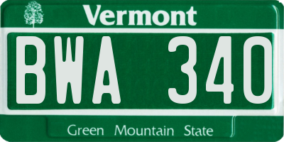 VT license plate BWA340