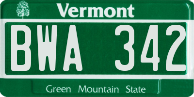VT license plate BWA342
