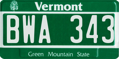 VT license plate BWA343