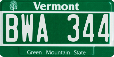 VT license plate BWA344