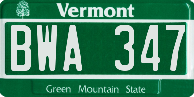 VT license plate BWA347