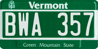 VT license plate BWA357