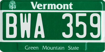 VT license plate BWA359