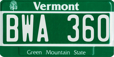 VT license plate BWA360