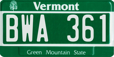 VT license plate BWA361
