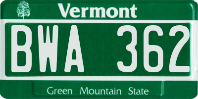 VT license plate BWA362