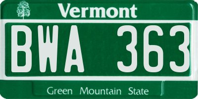 VT license plate BWA363