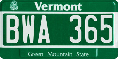 VT license plate BWA365