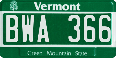 VT license plate BWA366