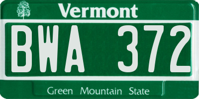 VT license plate BWA372