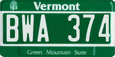 VT license plate BWA374