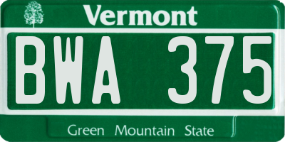 VT license plate BWA375