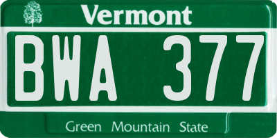 VT license plate BWA377
