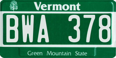 VT license plate BWA378