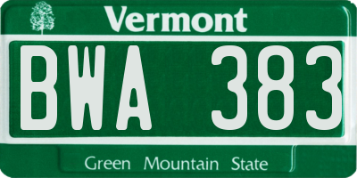 VT license plate BWA383