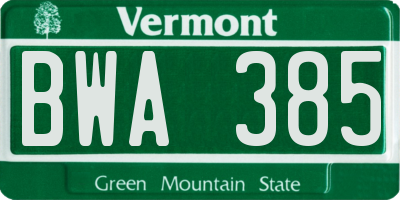 VT license plate BWA385