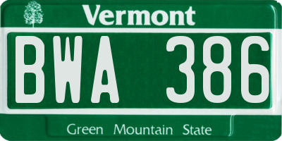 VT license plate BWA386
