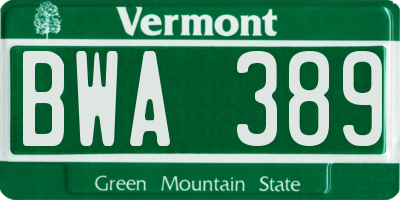 VT license plate BWA389