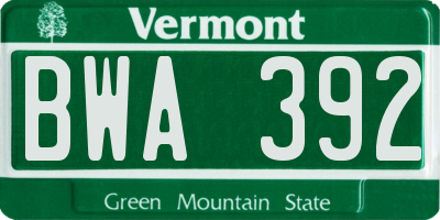 VT license plate BWA392