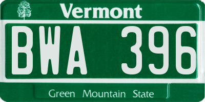 VT license plate BWA396