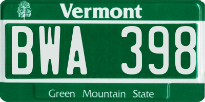 VT license plate BWA398