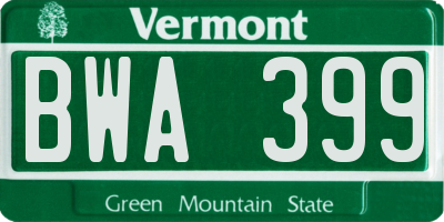 VT license plate BWA399