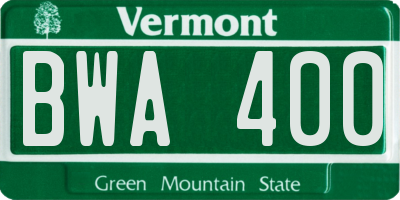 VT license plate BWA400