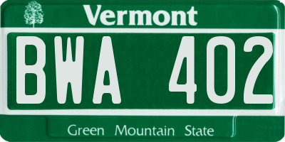VT license plate BWA402