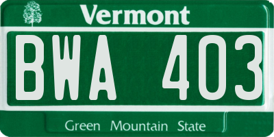 VT license plate BWA403