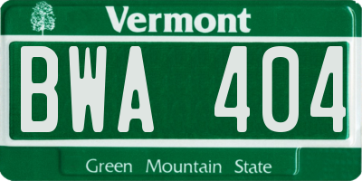 VT license plate BWA404