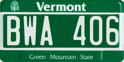 VT license plate BWA406