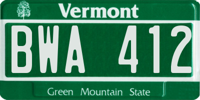 VT license plate BWA412
