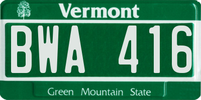 VT license plate BWA416