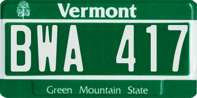 VT license plate BWA417