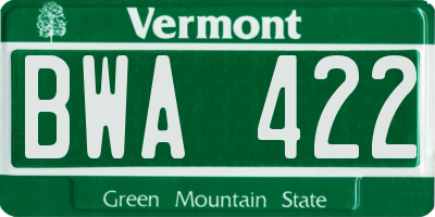 VT license plate BWA422