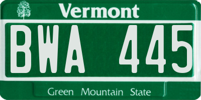 VT license plate BWA445
