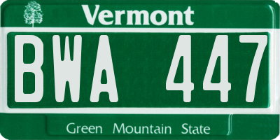 VT license plate BWA447