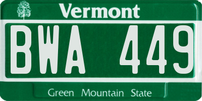 VT license plate BWA449