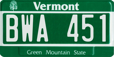VT license plate BWA451
