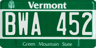 VT license plate BWA452